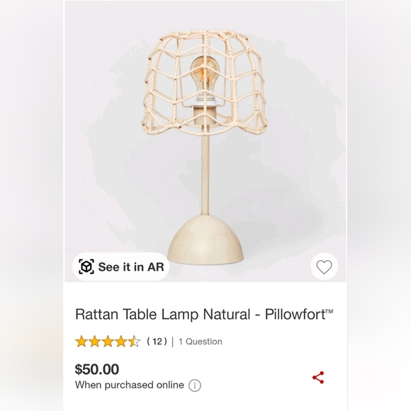 Pillowfort Accents Rattan Desk Lamp Natural Heavy Metal Base With